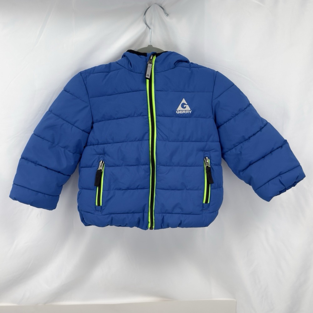 Gerry Kids 2T Blue Jersey Lined Bubble Puffer Jacket Hooded 1614511 New